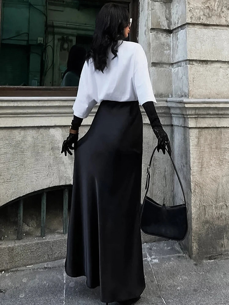 Aynaray Autumn Winter Women Sexy Maxi Satin Trumpet Skirts High Waist Flare Long Skirt Female 240820