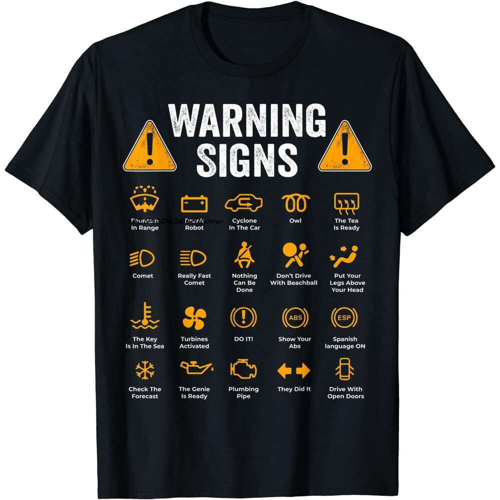 Driving Funny Warning Signs 101 Auto nic Gift Driver T-Shirt Fashion T Shirt Cotton Mens Tops Tees Casual ops ees