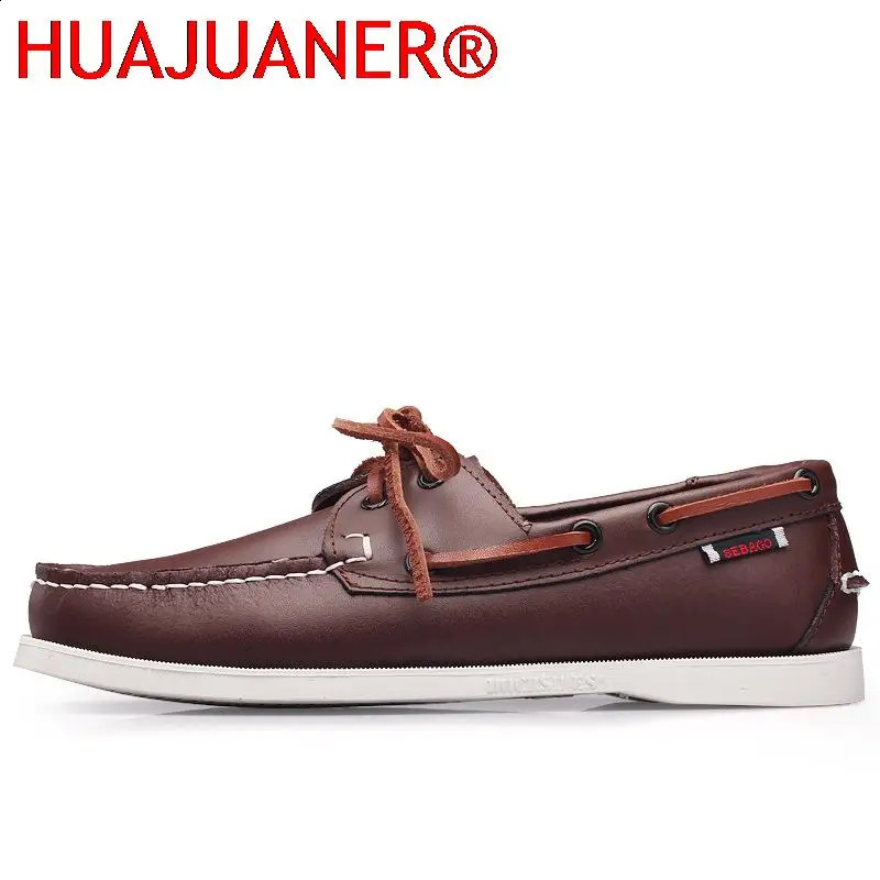 HUAJUNER Spring Solid Mens Boat Boots Fashion Leather Jacket Slippers and Lace Casual Shoes Mens Comfortable Lazy Shoes 240821