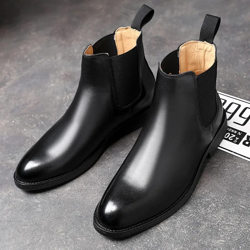 Mens leather boots British style Chelsea mens short boots casual platform ankle boots dress boots Botas Hombre 240821