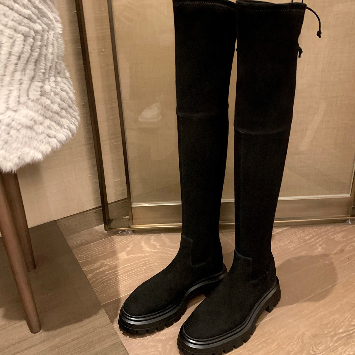 Ddmysports Opening Red Welfare Fund Grape Mom S Same Style Manhattan City Slimming Leggings And Fleece Over Knee Boots For Women OUTDOOR