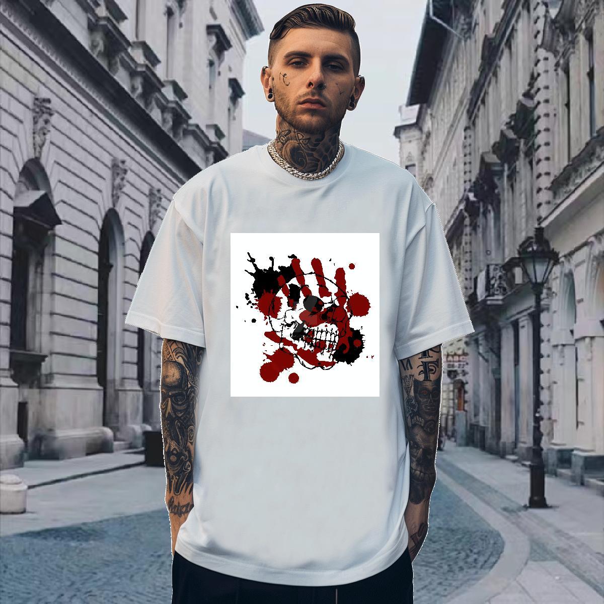2024 Summer Mens Tshirts 230g Cotton Anime Printing Street scary Short Sleeve O-Neck Mens T Shirts Comfortable Black Oversized Tops