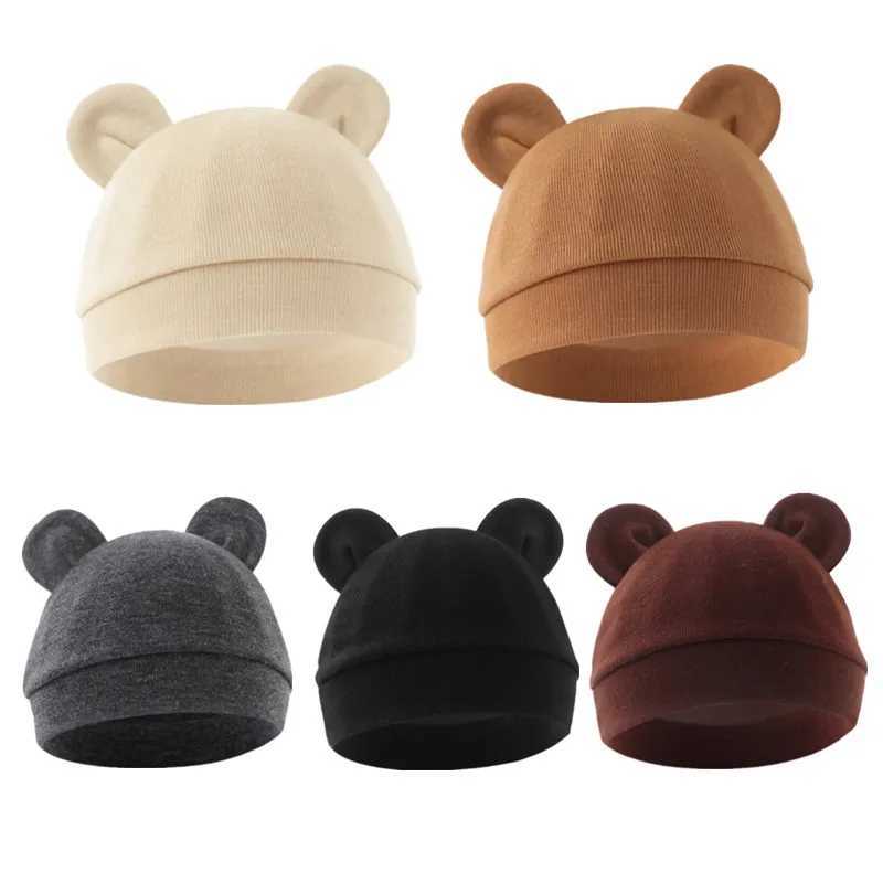 Solid Color Thin Baby Nursery Beanie Cartoon Bear Ear Cotton Newborn Fetal Bonnet For 0-3 Months Baby Hat Baby Accessories M240821