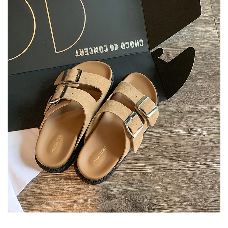 Ddmysports Su Yinyin S Same Texas Holiday Genuine Leather Thick Sole Double Buckle Strap Boken Slippers Sandals And External Wear For Women Summer OUT