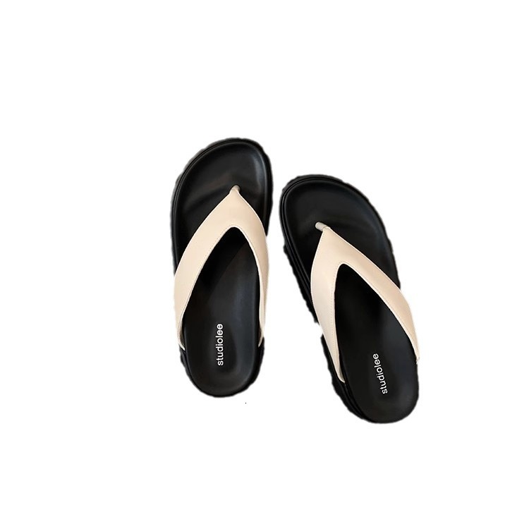 Ddmysports Grape Mom S Same Casual Versatile Round Clip Toe Thick Sole Simplified Erringbone Slippers For Women Genuine Leather Summer Outwear OUTDOOR
