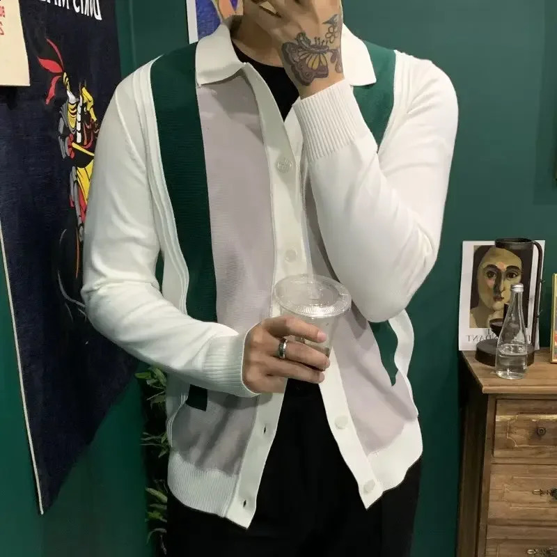 Mens knitted sweater cardigan simple art fashion lightweight casual Vneck pullover mens top jacket 240821