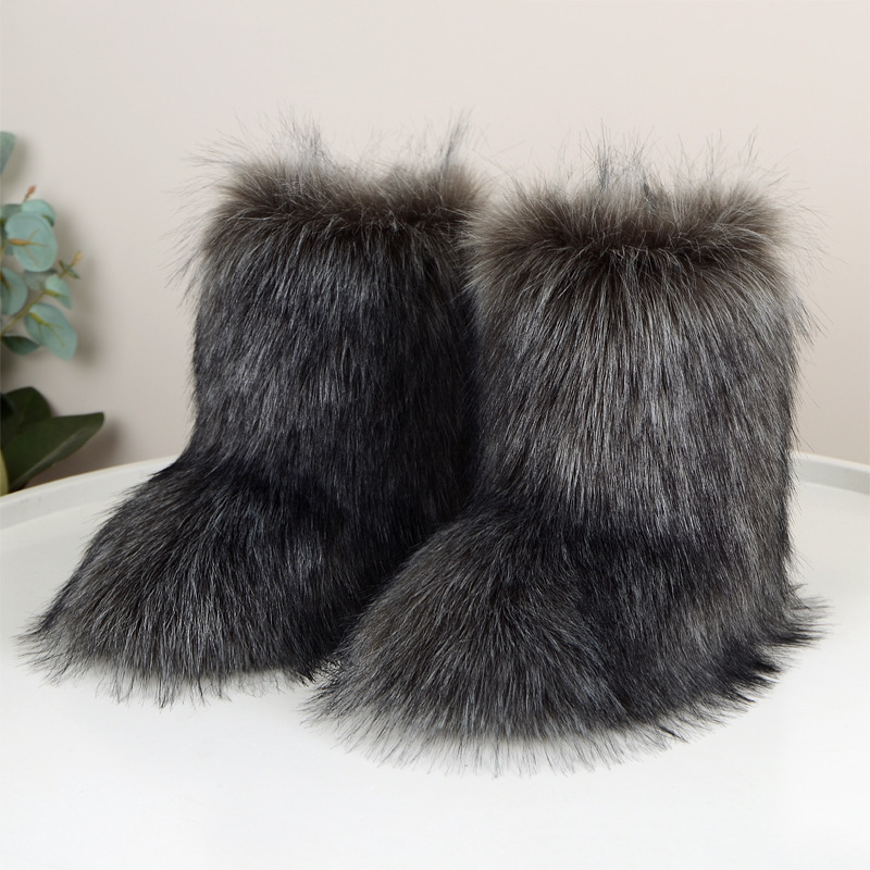 2024 new women's autumn and winter warm thick sole mid-calf hair Shibuya fashion lotus black white 36-44 snow boots free shipping fa93 59c