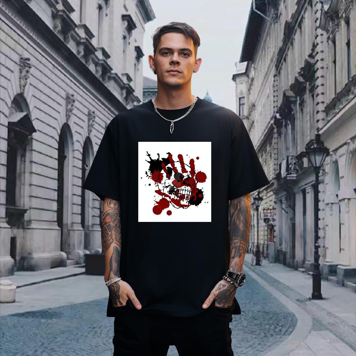 2024 Summer Mens Tshirts 230g Cotton Anime Printing Street scary Short Sleeve O-Neck Mens T Shirts Comfortable Black Oversized Tops