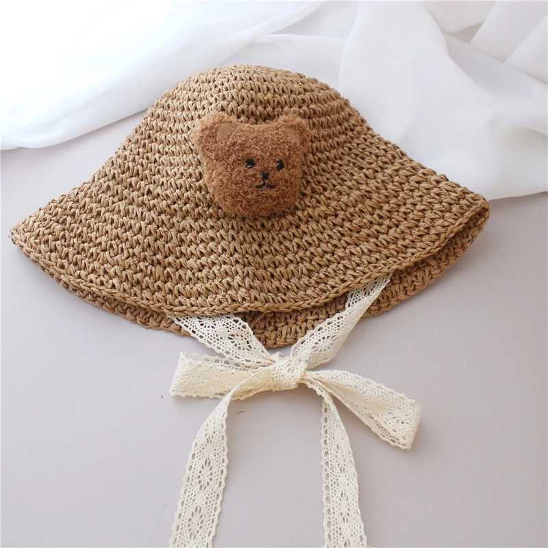 New Fashion Summer Baby Straw Sun Hat Adjustale Lace Strap Beach Cap Toddler Boys Girls UV Protection Panama Cartoon Kids Bonnet M240821