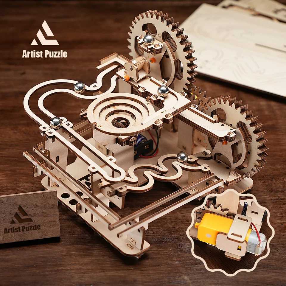 DIY 3d Marble Run Track Montessori Education Toys Wood Jigsaw Wooden Building Kits Gifts For Kids Free shipping