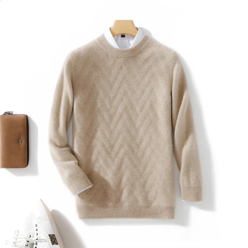 Mens wool sweater autumn and winter round neck solid color sweater business casual cashmere knitted base sweater pullover 240821