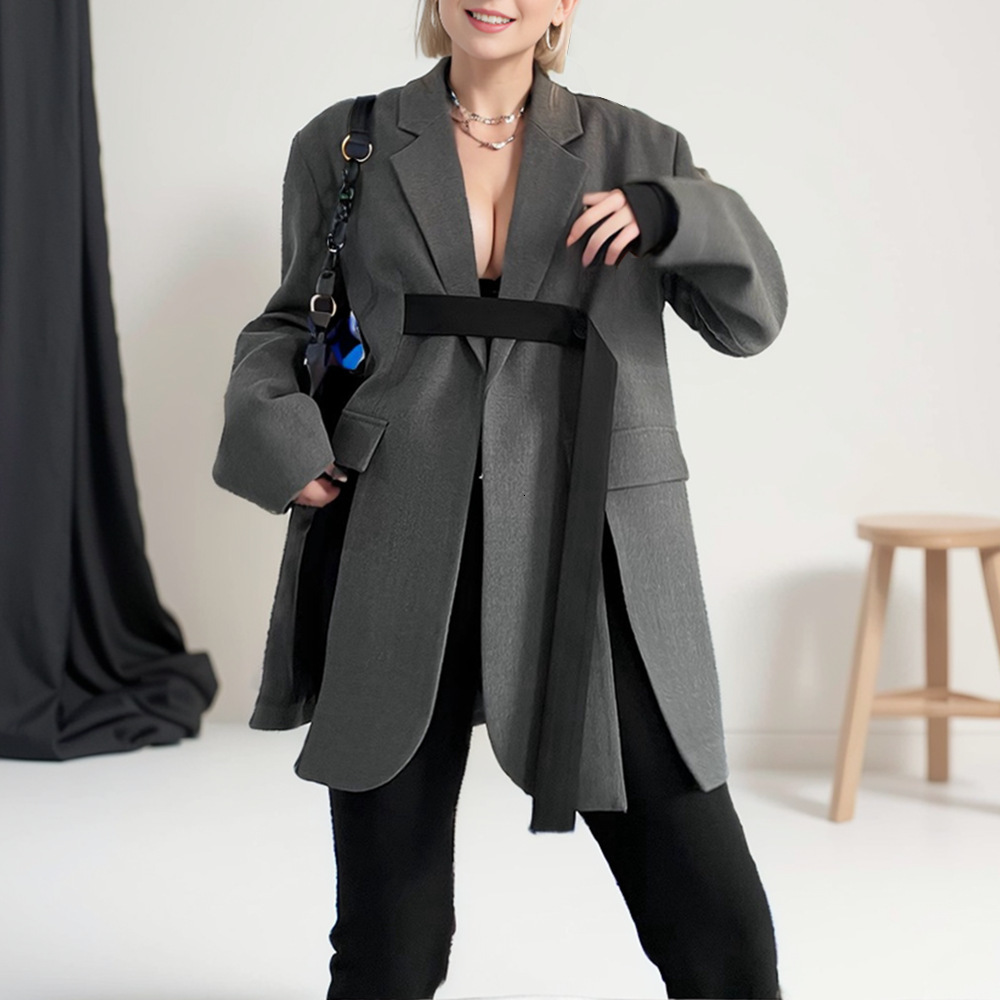 Color blocking loop design spliced jacket for women's spring new style with slit hem, niche trend loose suit