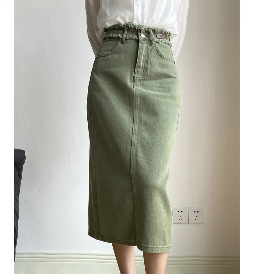 Arrival Womens A-Line Cotton Denim Long Skirt High Waist Good Quality Vintage Skirt Femme Spring Bodycon Skirt 240820