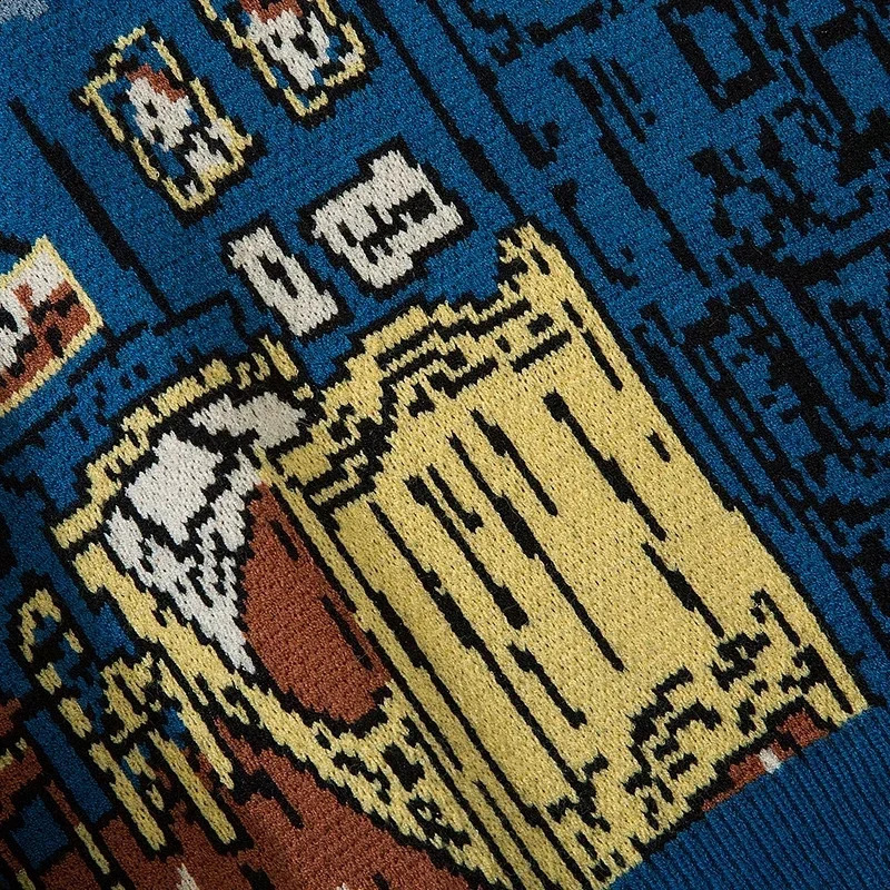 High Street Knitted Sweater Men Van Gogh Graffiti Print Sweaters Cotton Harajuku Loose Padded Pullover Women Streetwear Autumn 240821