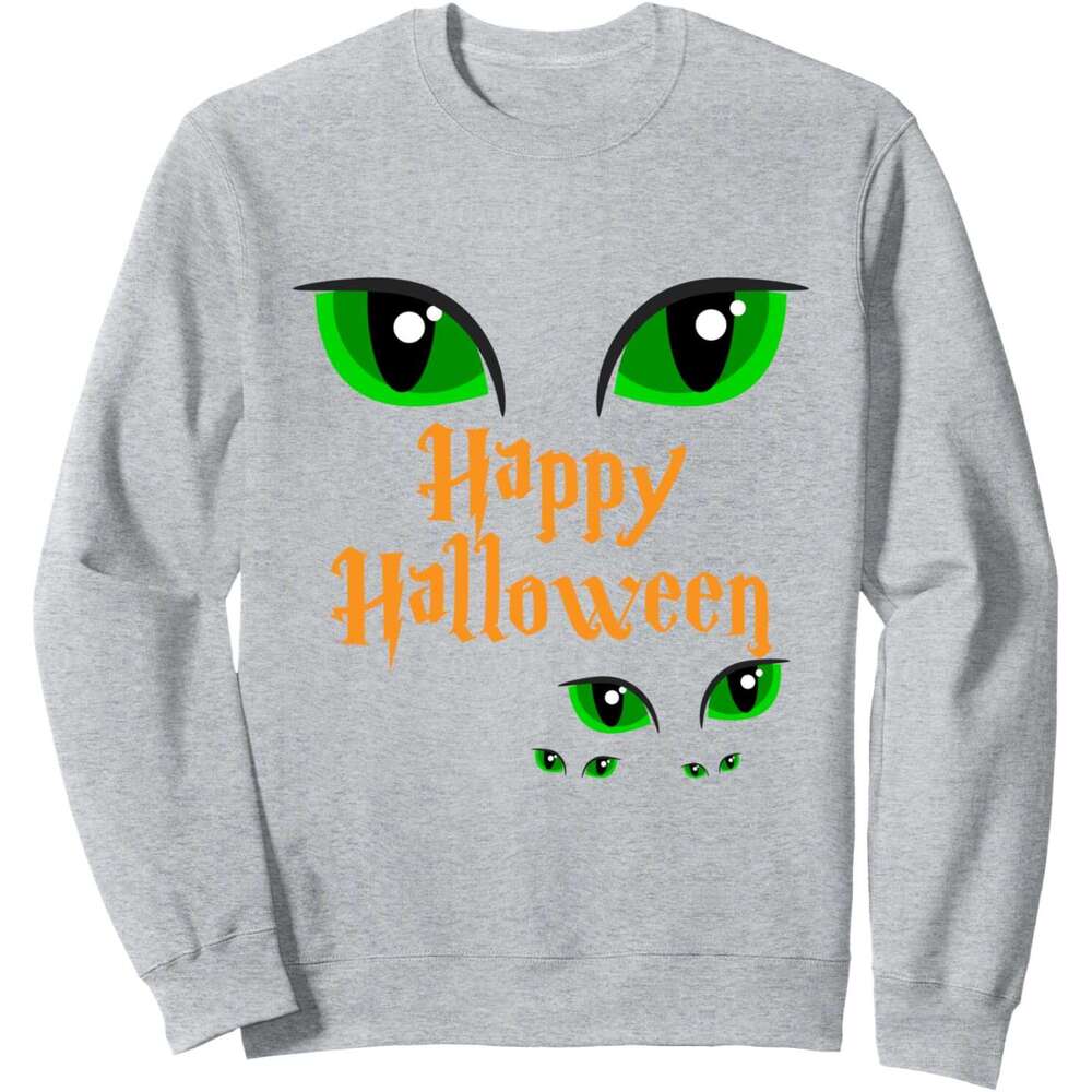 Long Sleeve Shirts for Men sweatshirt Happy Halloween Cute Cat Eyes Midnight Party Costume Sweatshirt T shirt Tee Streetwear Casual tops clothes
