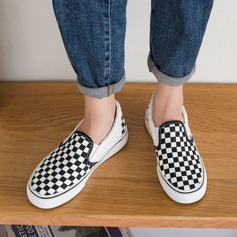 Casual Shoes Black And White Chessboard Plaid Canvas Summer Slip-on Lazy For Women Couple All-match Korean Style Student Single-layer