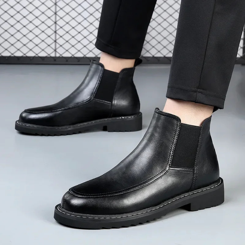 Cowboy Mens Chelsea Boots Autumn Winter Genuine Leather Shoes High Quality Mens Short Boots Platform Boots Botines Hombre 240821