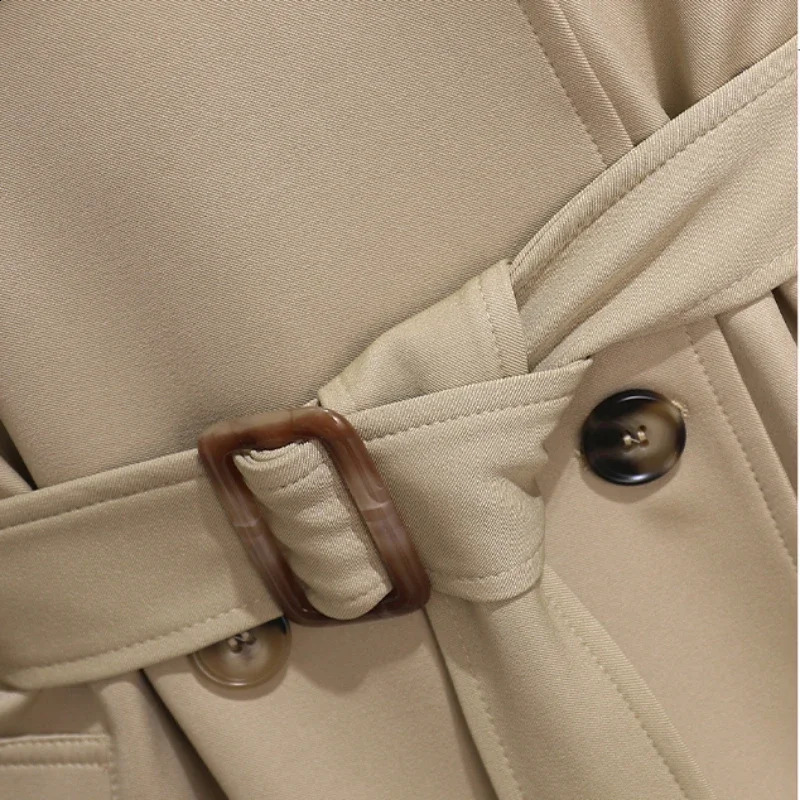 Trench Coat for Women Double Breasted British Coats and Jacket 2023 Winter Clothe Tie Waist Long 240820