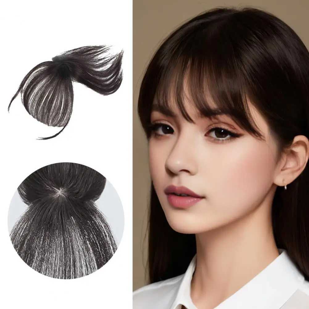 Womens clip on bangs natural Wispy French bangs front hair extensions black brown curly air bangs edge wig W240817