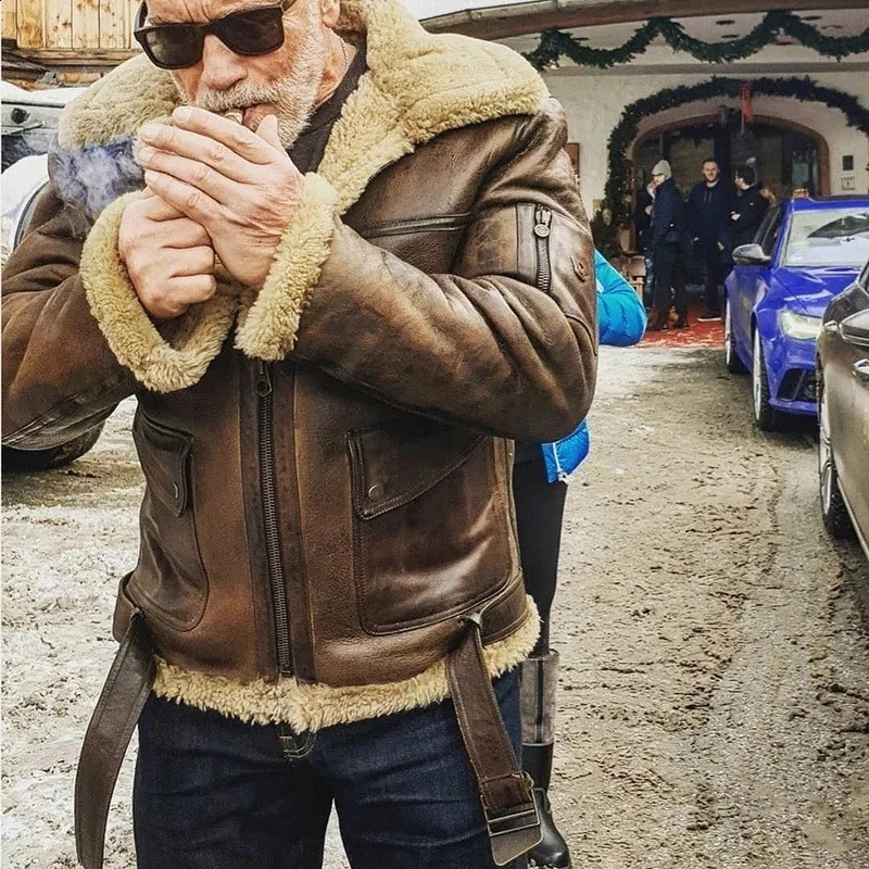 2023 Mens Jacket with Fur and Integrated Thickened Artificial Faux Leather Velvet 240821