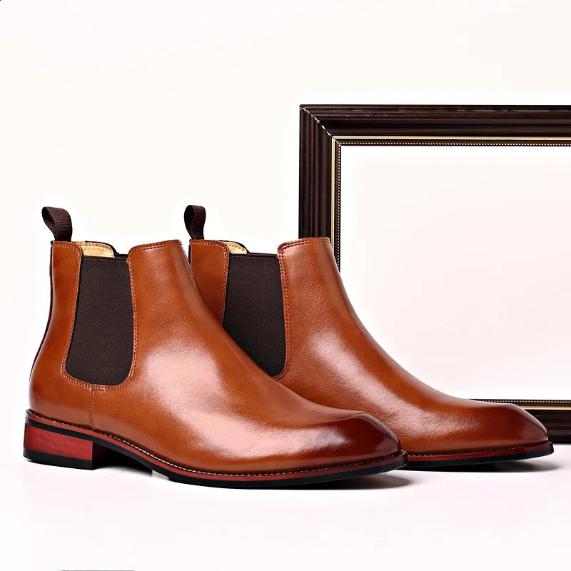 Mens retro boots leather classic Chelsea boots business dress mens fashionable short ankle boots casual English high top shoes 240821