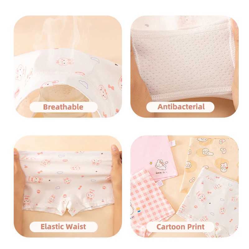 4PCS Girl Cotton Antibacterial Panties Kid Thin Breathable Briefs 1+y Young Children Underwears Baby Cute Cartoon Print Knickers Y240821