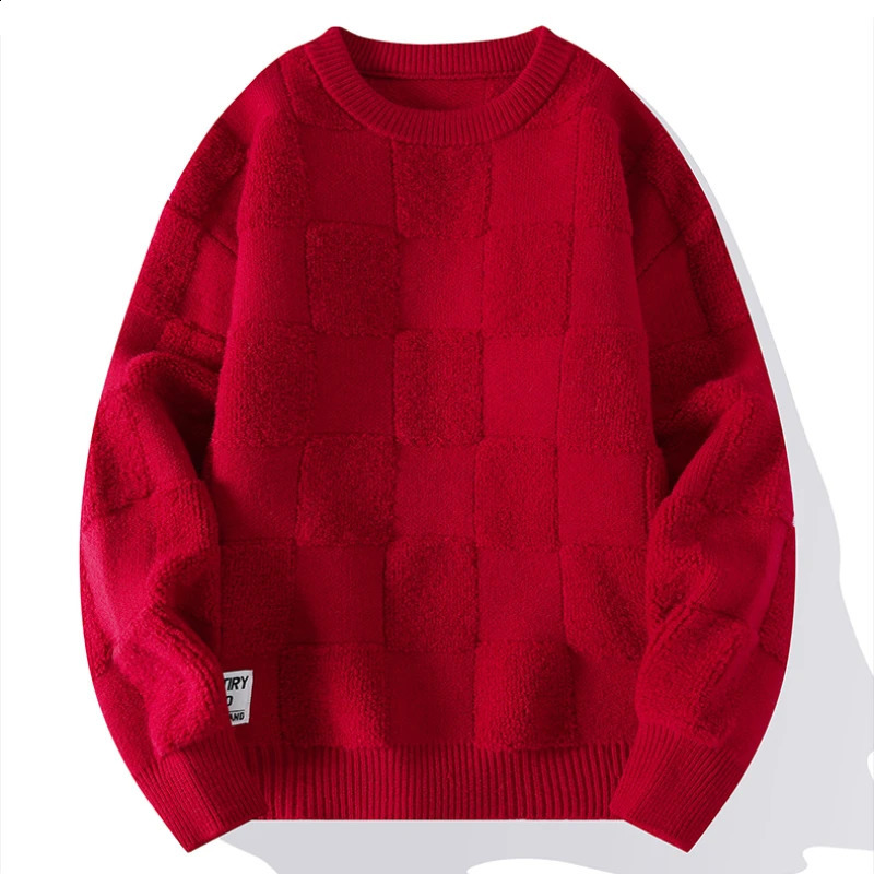 Men Harajuku Fashion Knitted Sweaters Hip Hop Streetwear Loose Plaid Pullover Oversized Casual O-Neck Men Vintage Sweaters 4XL-M 240821