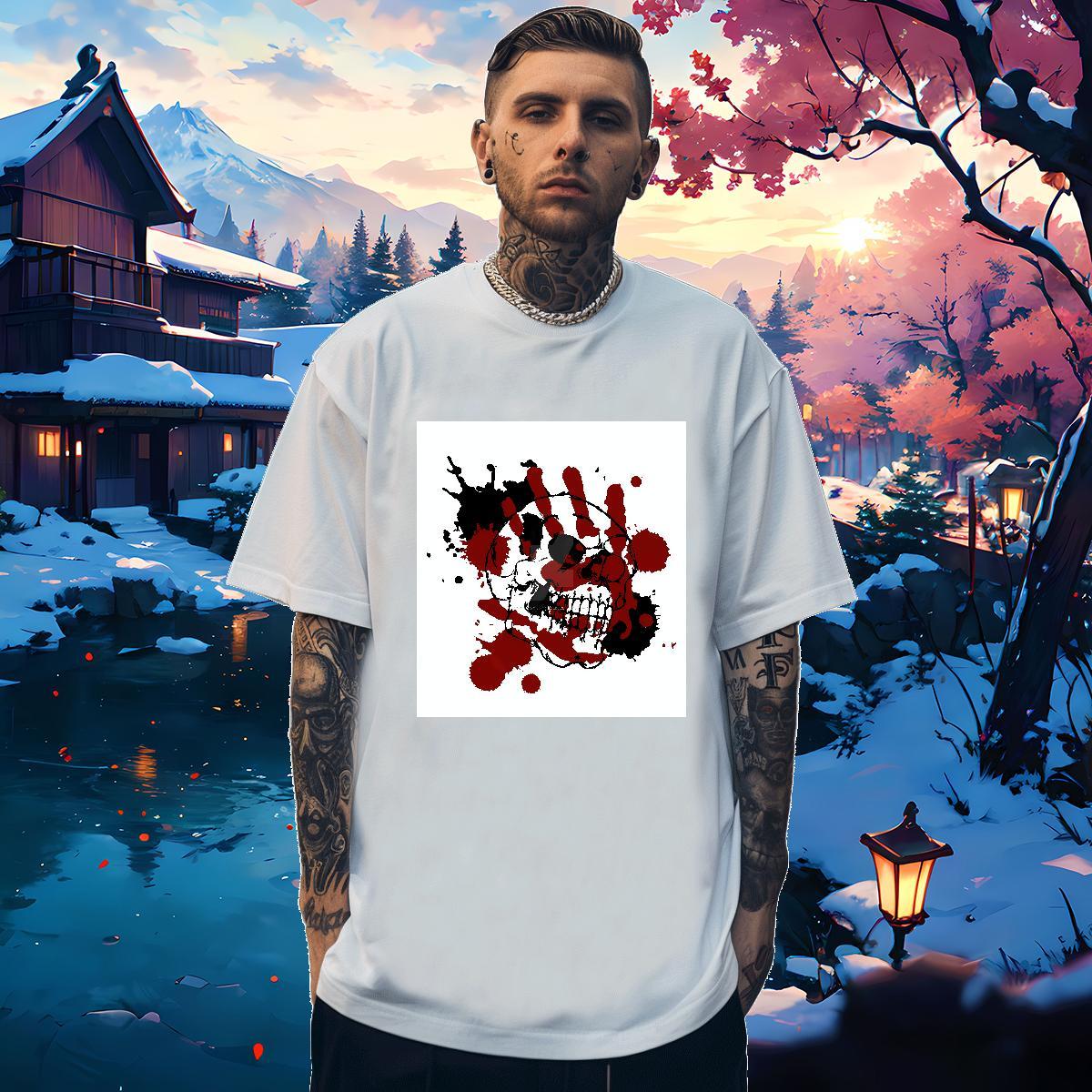2024 New scary Men Tshirts 230g Cotton T-Shirts for Men Oversized 3XL 4XL Summer Casual Crew Neck Brand Tops