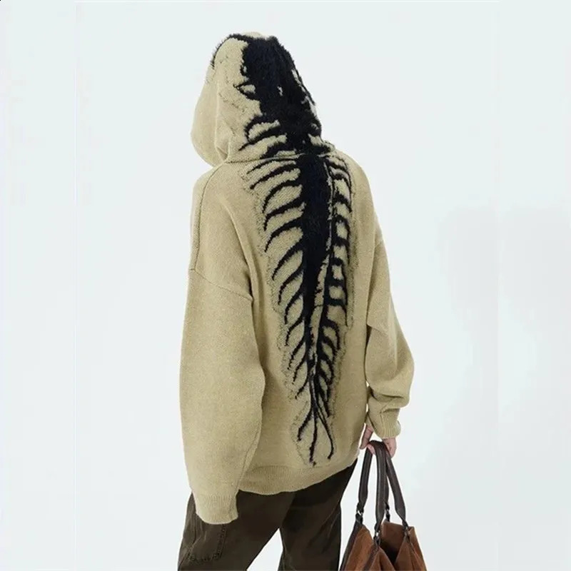Y2k Sweater Graphic Print Slouchy Hooded Sweaters For Men In Winter Knit Sweater Retro Sweater Trendyol Top Harajuku Streetwear 240821