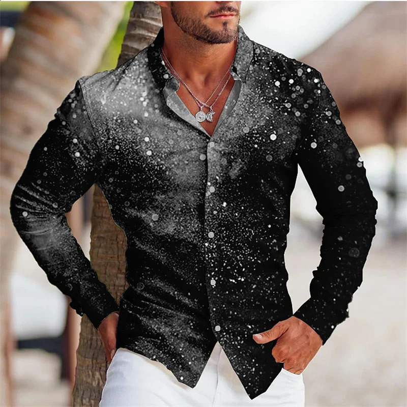 mens party shirt 3D gold printed long sleeved button top mens casual shirt plus size mens shirt 240821