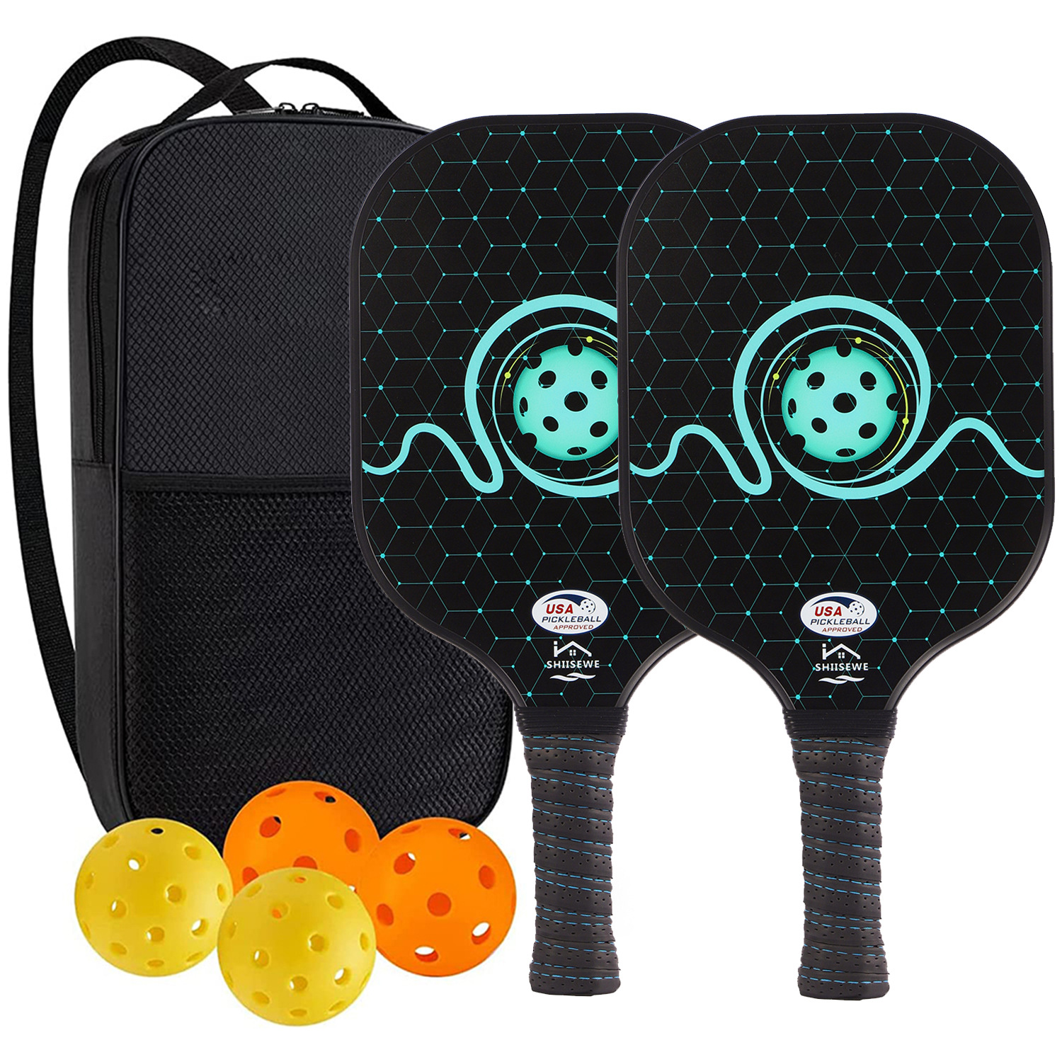 Palette de pickleball en fibre de verre haute performance pour les jeux de plein air compétitifs 2 paddle 4 balle 1 sac 9927