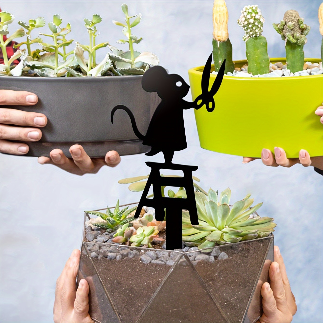 Metal Mouse Garden Statue Black Mouse Silhouette Funny Mouse Planter Decoration Mouse Flower Decor Outdoor Statue