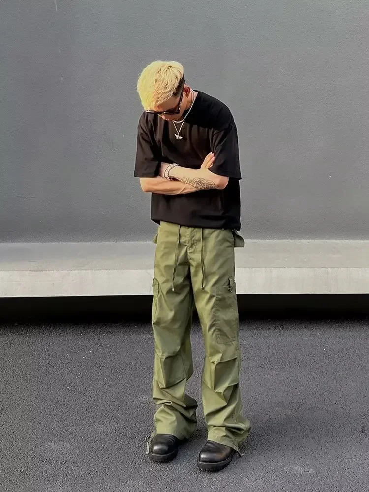 Autumn American Style Trendy Hip Hop Cargo Pants Loose Fit Versatile Mens Casual Ankle Length Pants 240821
