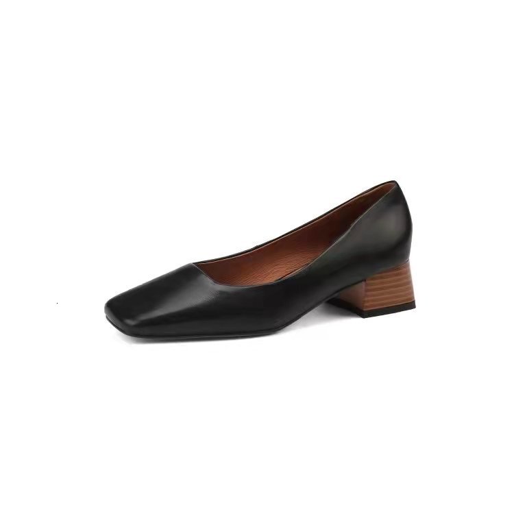 Ddmysports Autumn New Solid Color Shallow Mouth Square Ead Small Leather Women S Middle Eel Children Coarse Follow Shoes Grandma OUTDOOR