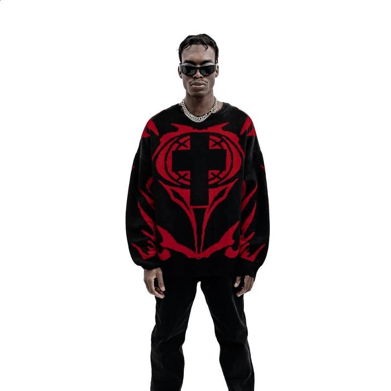 Hip Hop Sweaters Grunge Vintage Knitted Punk Streetwear Jumpers Men Women Harajuku Fashion Pullover Casual Autumn Sweater 240821