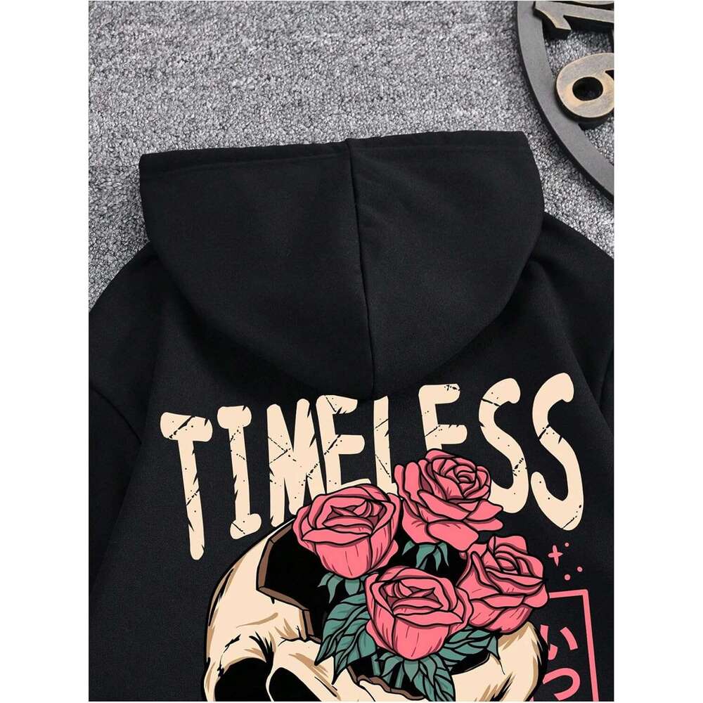 Halloween Hoodie for Mens Womens Skull Rose Printed Hoodie Graphic Gothic Hoodies Sweatshirt Pullover Graphic Hoodies Sweatshirt Pullover Long Sleeve 