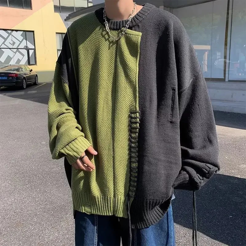 Retro American colored zipper sweater mens autumnwinter niche n sensual style knitted top 240821