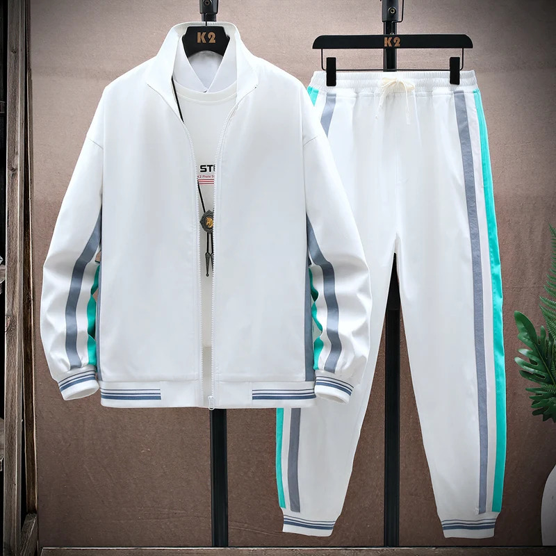Autumn mens 2-piece patch work sportswear mens jacketpants sportswear mens sportswear casual suit 240827