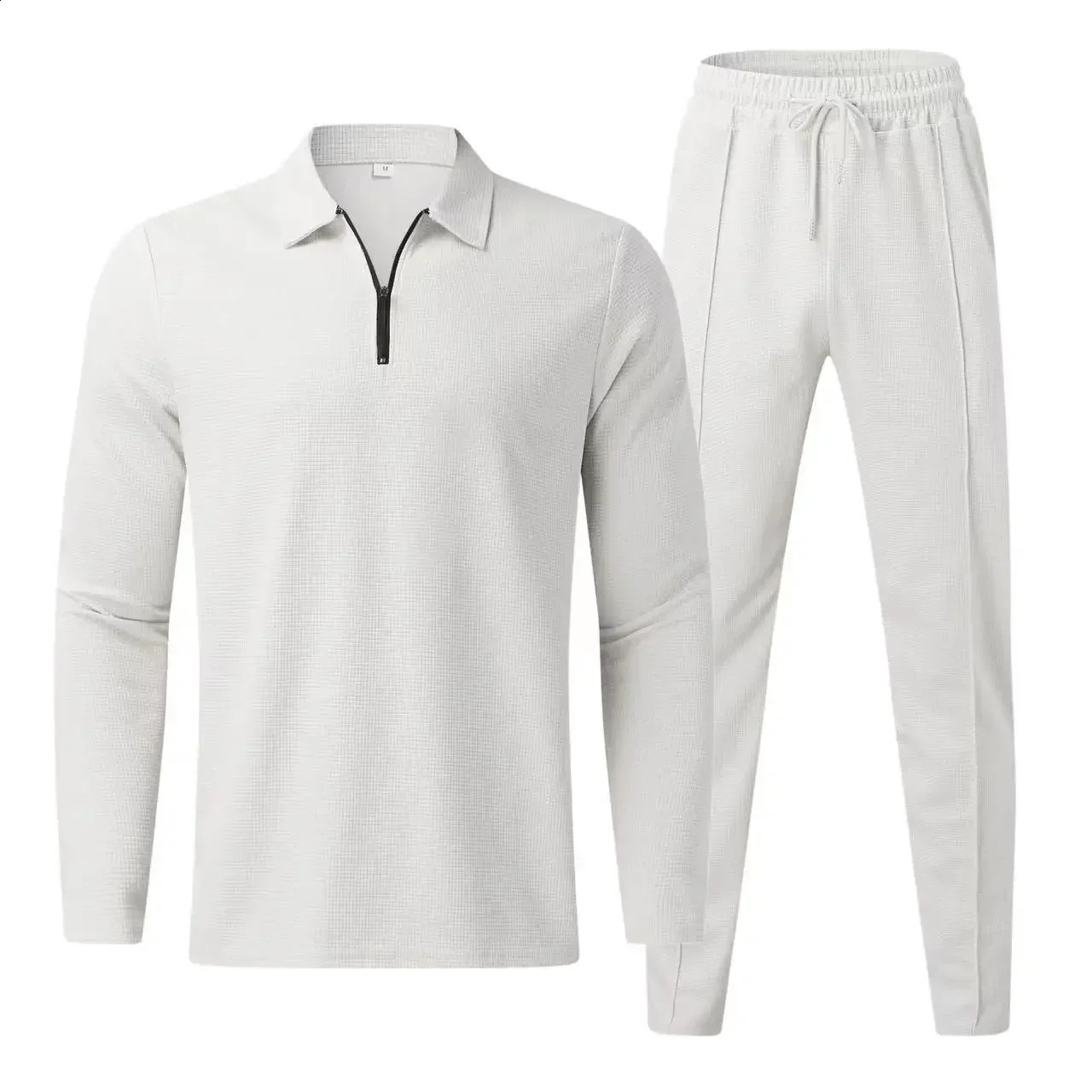Summer Fashion Solid Color Long Sleeve T-shirt Suit Mens Casual Loose Comfortable High-Quality Sports Two-Piece Set 240821