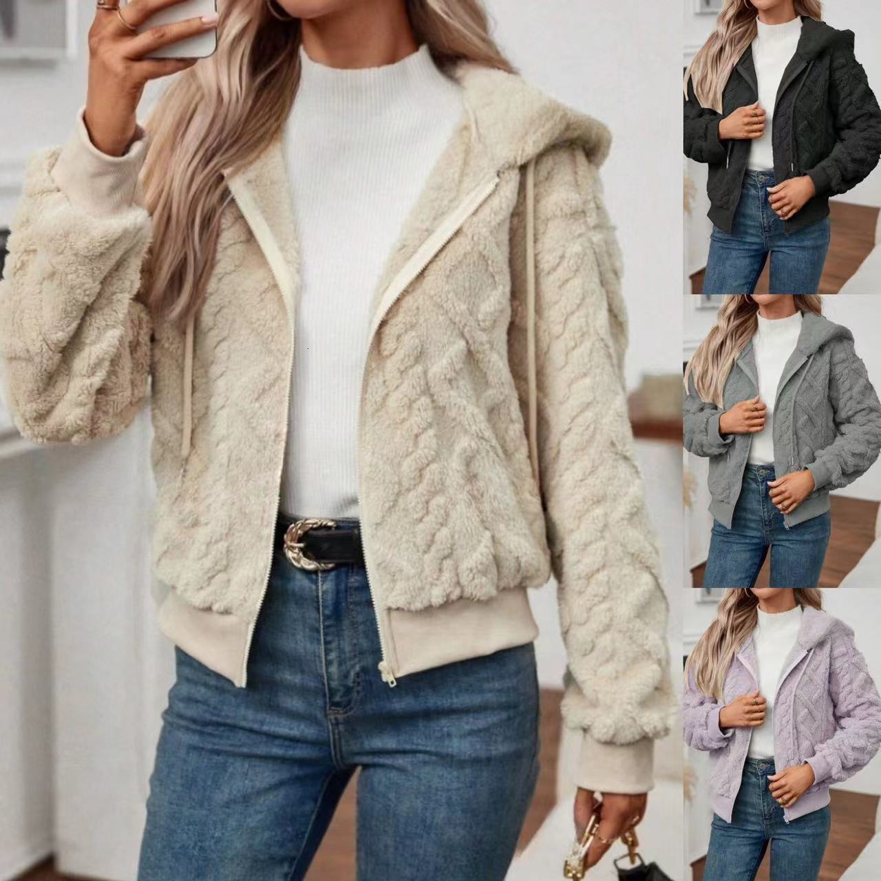 Women's clothing 2024 autumn and winter new cardigan zipper hooded short sweatshirt jacket