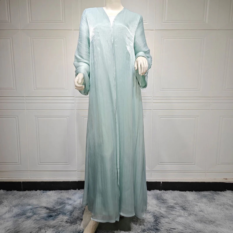 Ramadan Shiny Satin Open Kimono Abaya Chic Dubai Batwing Sleeve Abayas Women Muslim Dress Islamic Clothing Kaftan