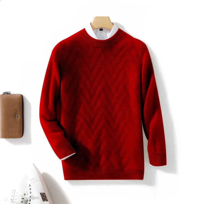 Mens wool sweater autumn and winter round neck solid color sweater business casual cashmere knitted base sweater pullover 240821