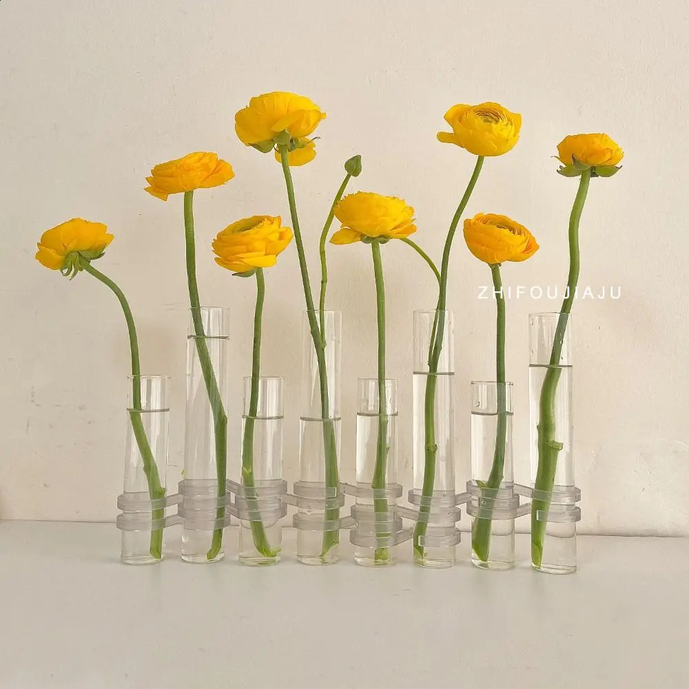 6/8Pcs Hinged Flower Vase Clear Glass Test Tube Hanging Flower Holder for Home Decor 240820