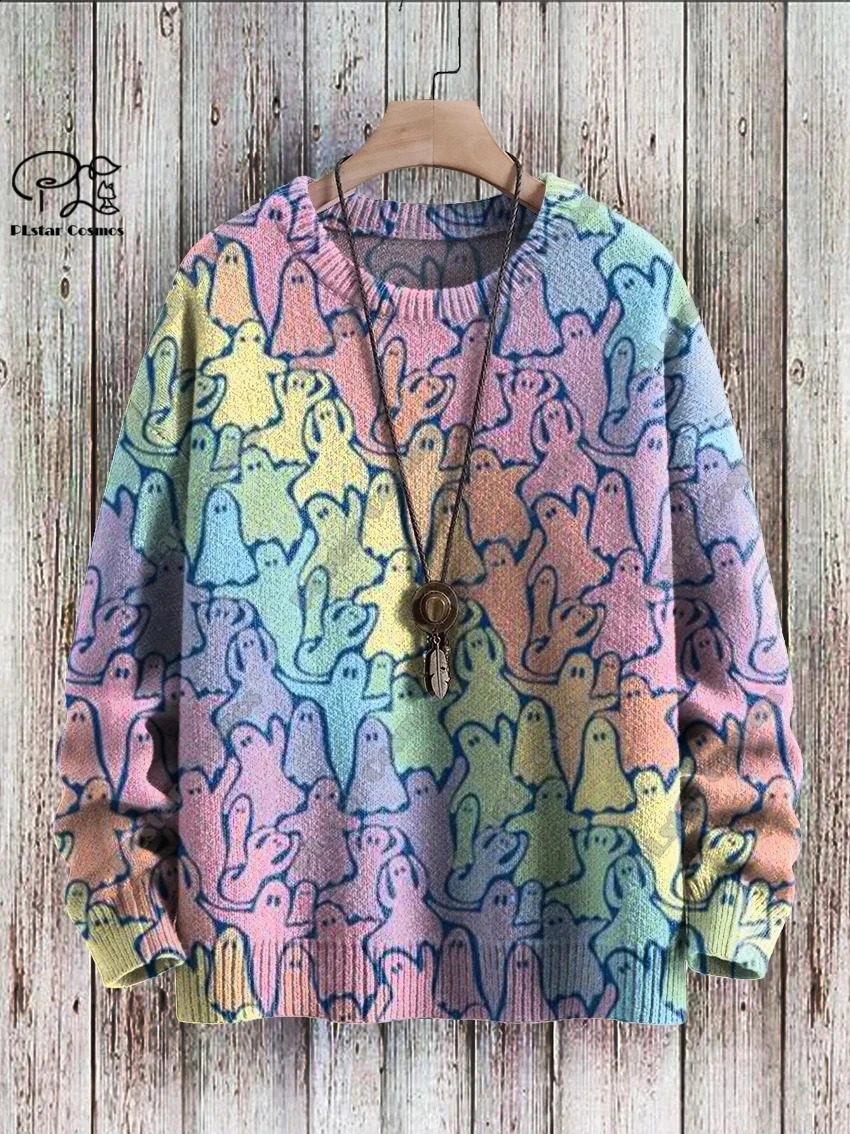 3D printed Halloween series scary ghost pattern ugly sweater street casual winter sweater warm product W-2 240821