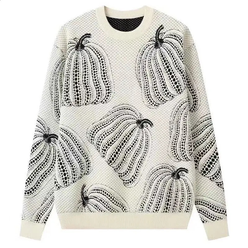 Mens Printed Long Sleeved Sweater Autumn and Winter Fashionable Round Neck Trendy Casual Loose Pullover Knitted Bottom Tops 240821
