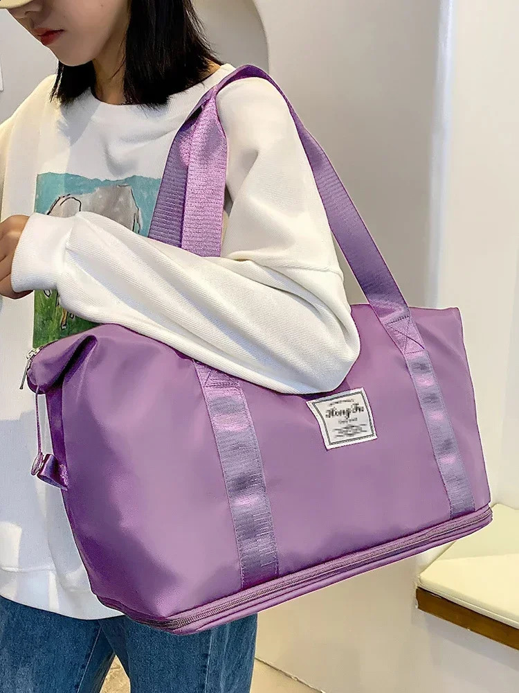 Nylon Waterproof Sports Gym Tote Bags for Women SHENGMEIYU Carry On Travel Duffle Bag Large Capacity Storage Luggage Handbag 240821