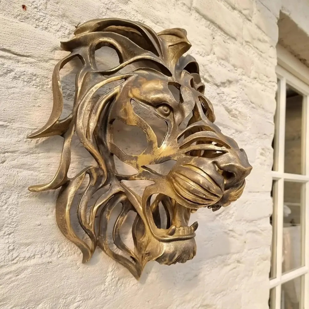 Gold Animal Head Wall Decor Wall Sculpture Home Decor Statue for Living Room Office Bedroom Modern Decor for Men Women Lion 240821