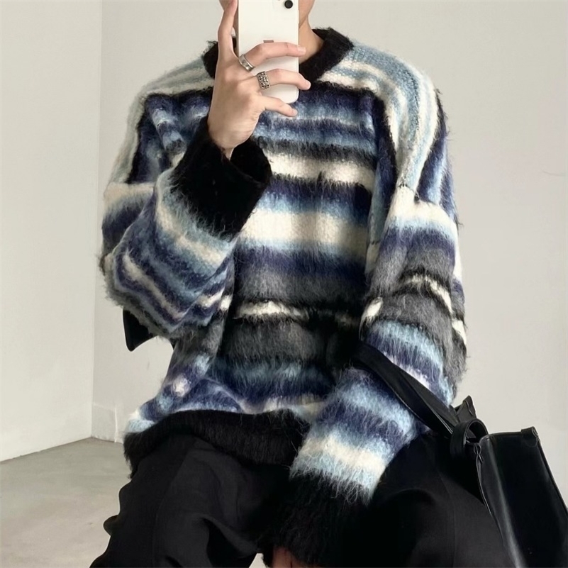 TINT ERA Striped Mens Knitted Sweater Men Top Harajuku Pullovers Sweaters and Jumpers Male Hip Hop Retro Japanese Streetwear 240821