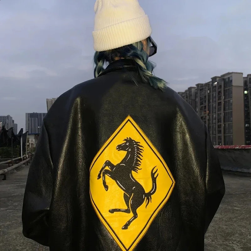 Hip Hop Men Bomber Jacket Motorcycle Embroidery Leather College Style Fashion Casual Varsity Jacket Unisex Baseball Coats 240820