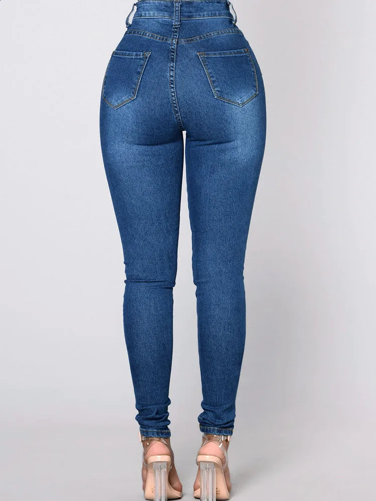 Women High waist Elastic Hip Lifting Lady Jeans Skinny Vintage Pencil Long Pants Narrow Straight Leg Wrap Hips Casual Trousers 240820